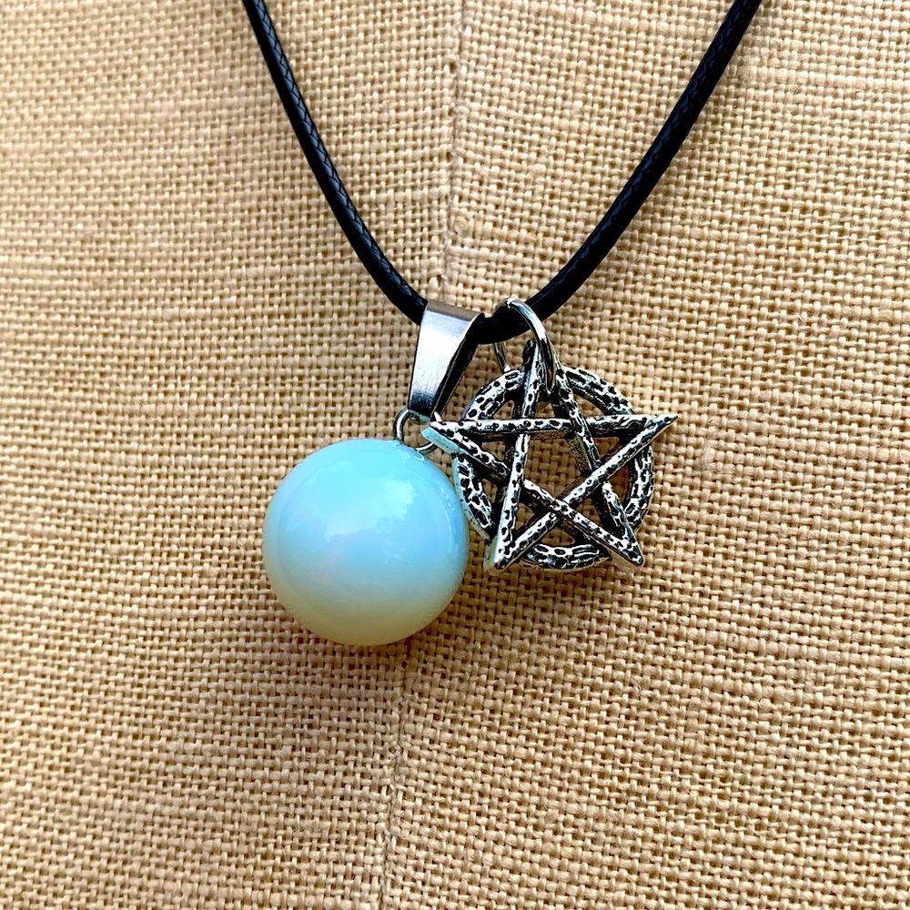 🔮 Handmade Orb Stone Amulet with Pentagram Star Charm 🔮